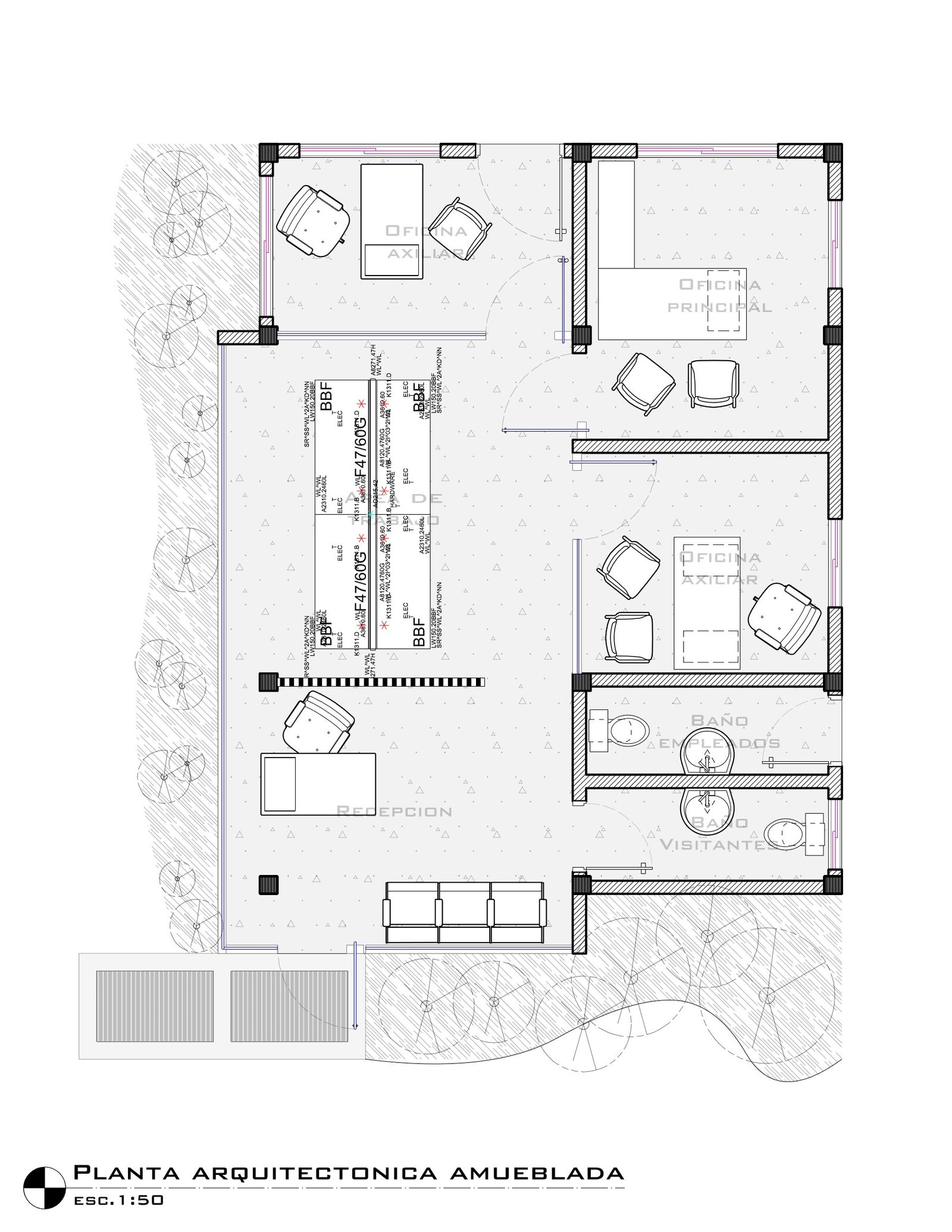 Auto Route — planta arquitectónica amueblada